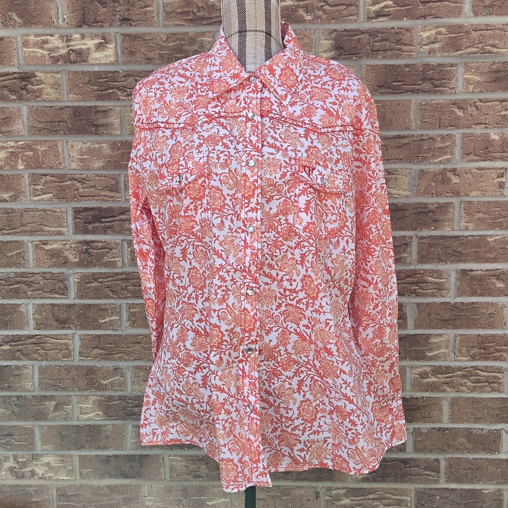 Cowgirl Hardware Women's Size L Western Snap Long Sleeve Shirt Equestrian Floral